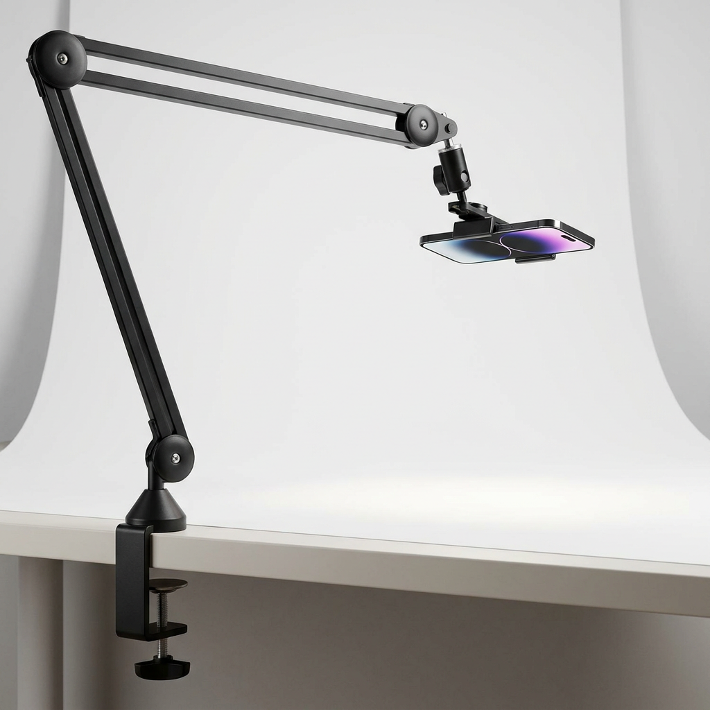 Overhead phone mount with boom arm
